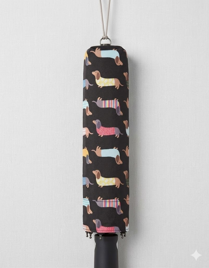 paraguas plegable perro teckel negro